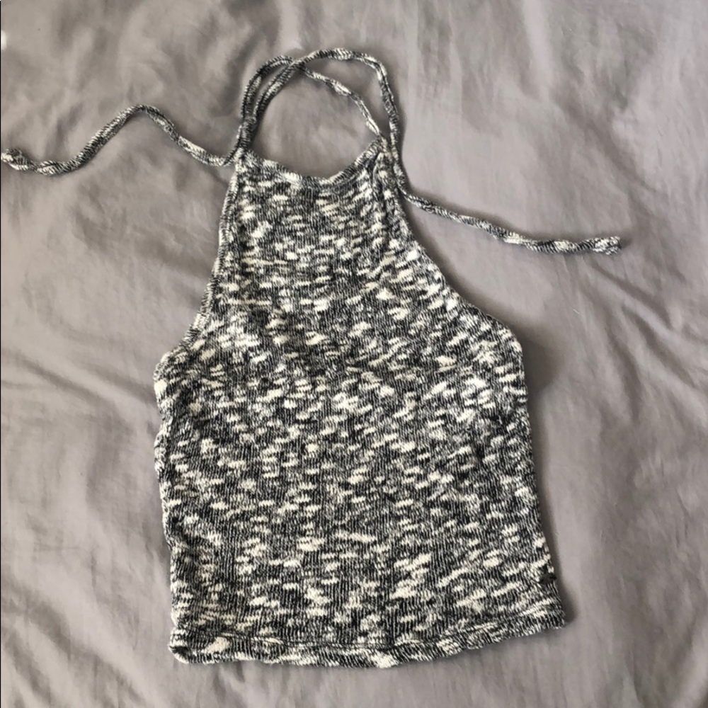 gray and white knit halter top